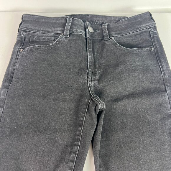 American Eagle Jeans Womens 29x32* Low Rise Skinny Kick Boot Black Denim Tag 4 L - Picture 2 of 16